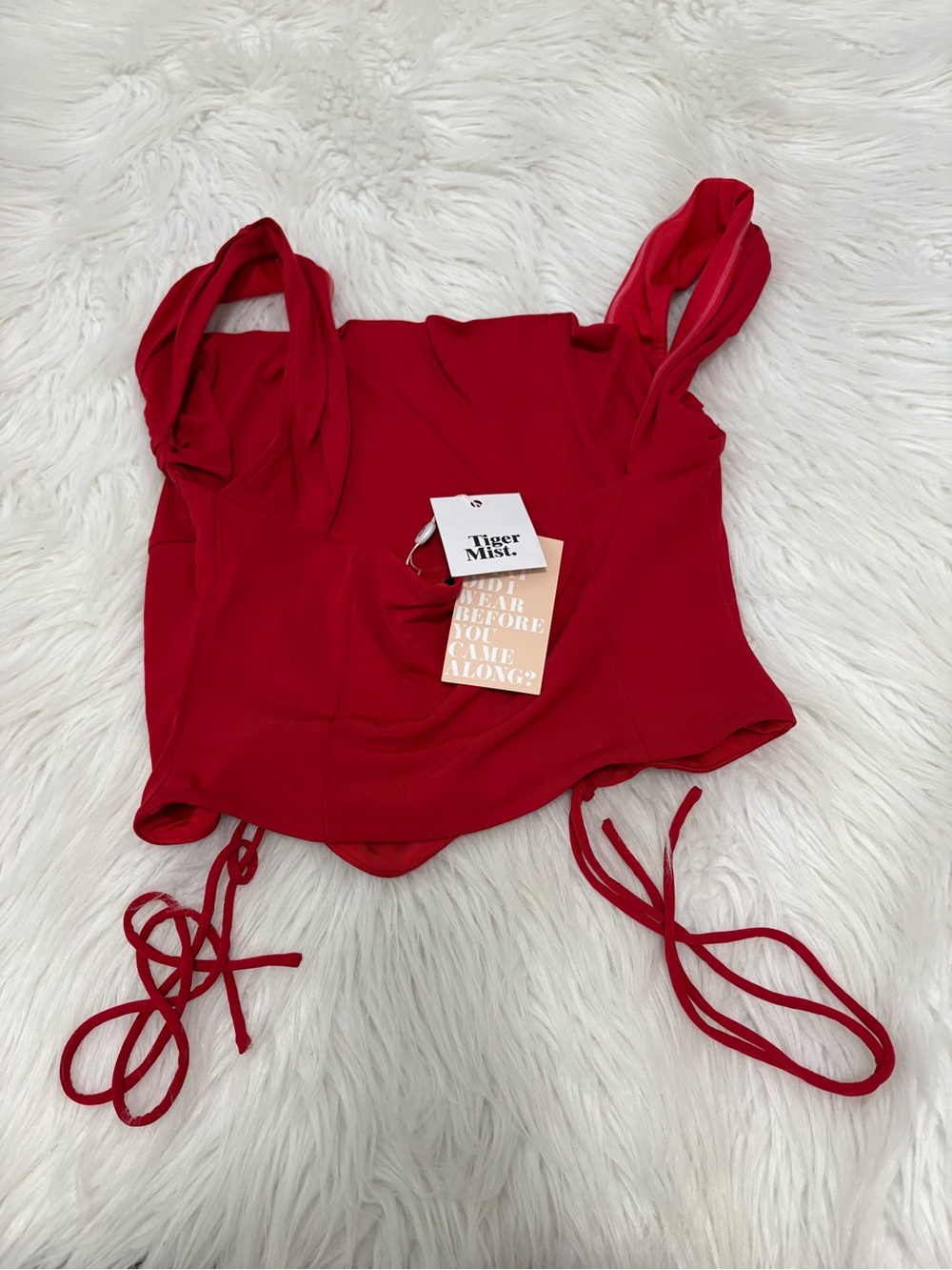Tiger Mist Red Cassidy Date Night Crop Top Ruched Front - Picture 2 of 4